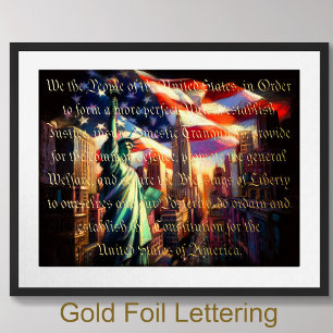 Pastel Patriotic Stadtstatue Präamble Gold Foliendrucke