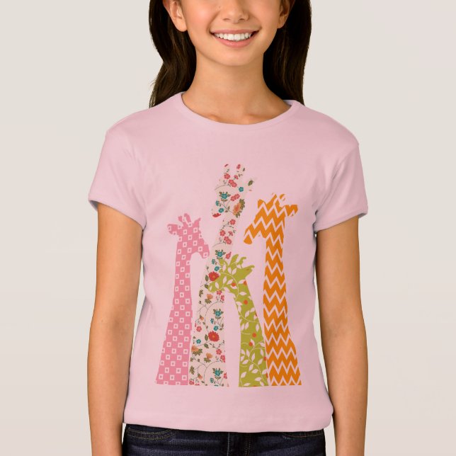 Pastel Pattern Giraffes Girl's Babydoll T Shirts (Vorderseite)
