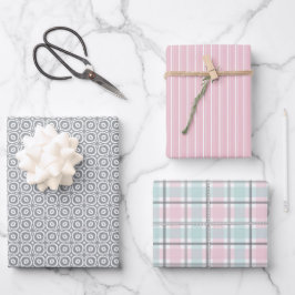 Pastel Pattern of Gray, Mint, Pink Plaid & Stripes Geschenkpapier Set