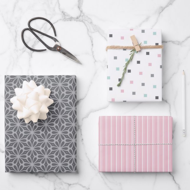 Pastel Pattern of Gray, Pink, Mint Geometric Shape Geschenkpapier Set (Vorderseite)