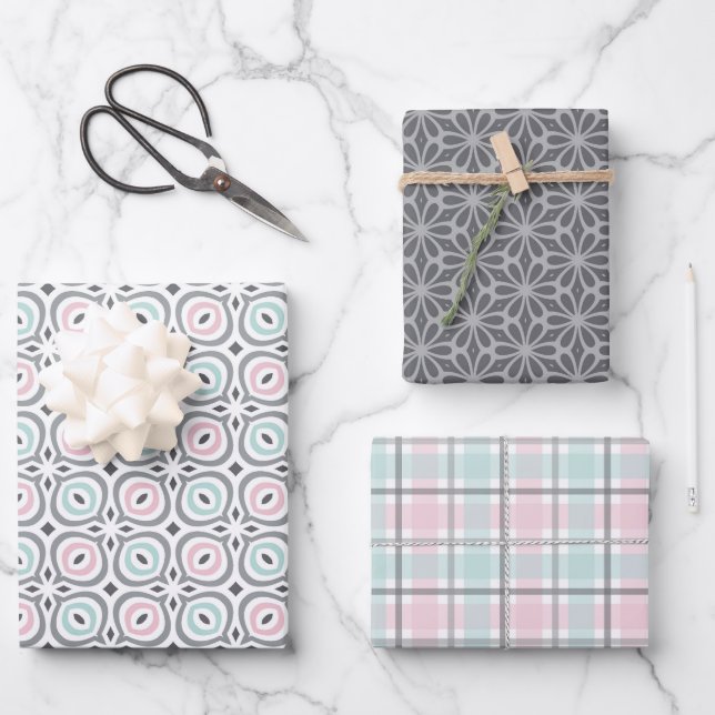 Pastel Pattern of Gray, Pink, Mint Geometric Shape Geschenkpapier Set (Vorderseite)