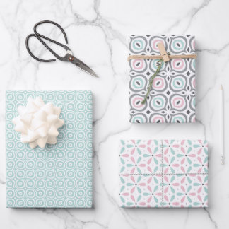 Pastel Pattern of Pink, Mint, Gray Geometric Shape Geschenkpapier Set