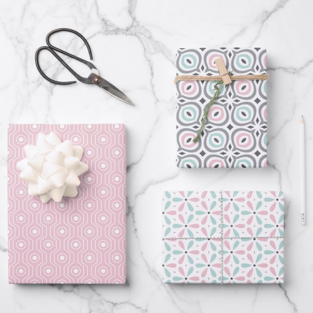Pastel Pattern of Pink, Mint, Gray Geometric Shape Geschenkpapier Set (Vorderseite)