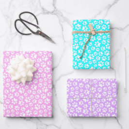 Pastel Paw druckt rosa Blau und Lila Liebhaber von Geschenkpapier Set