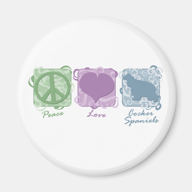 Pastel Peace, Liebe und Cocker-Spaniels Magnet (Vorne)