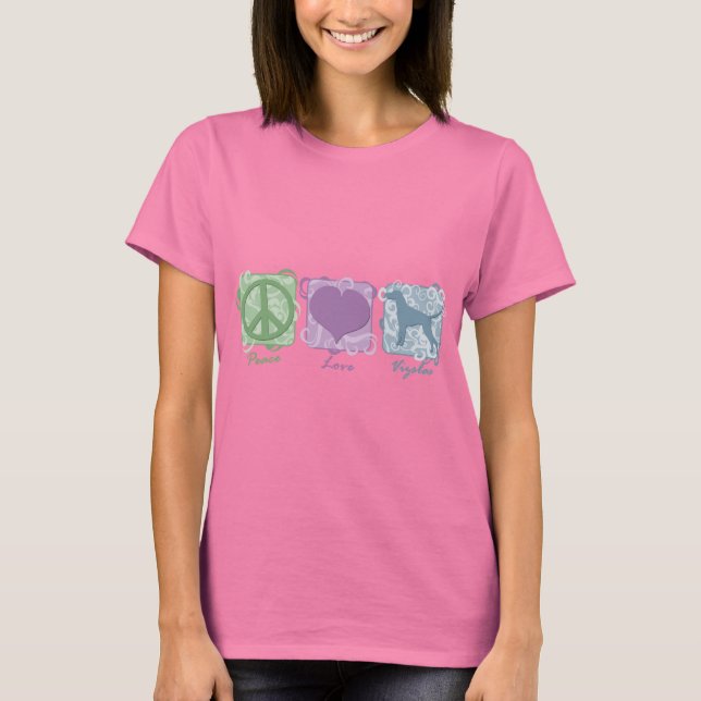 Pastel Peace, Liebe und Vizslas T-Shirt (Vorderseite)