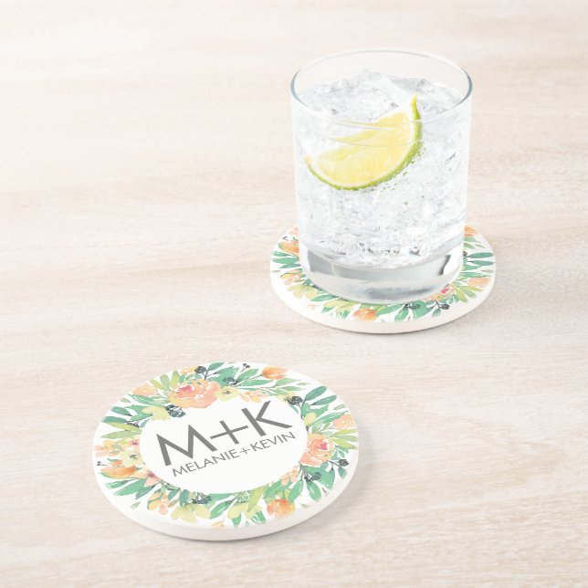 Pastel Peach Blume Wreath Wedding Design Untersetzer (Seite)