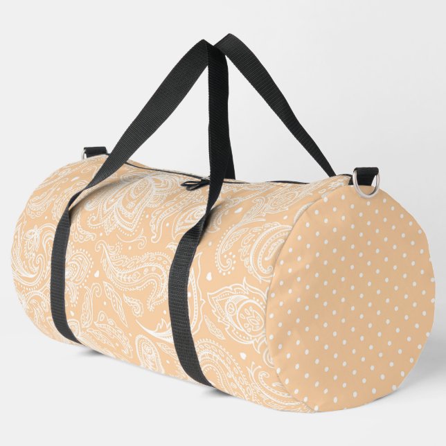 PASTEL PEACH ELABORATE PAISLEY PATTERN & DOTS DUFFLE BAG (Linke Ecke)