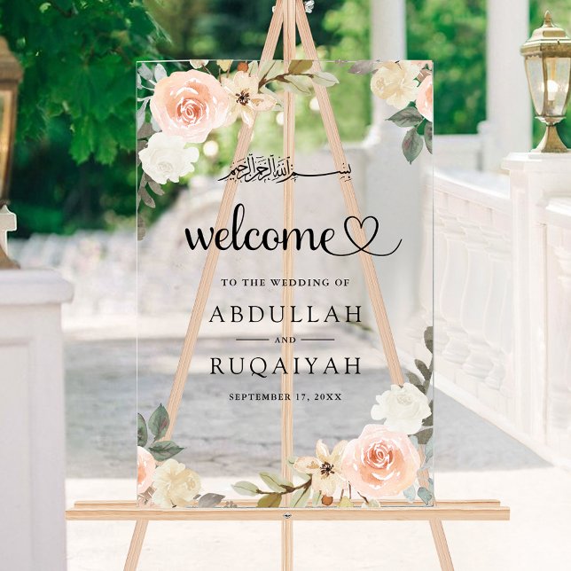 Pastel Peach Floral Muslim Wedding Welcome Acrylschild (Von Creator hochgeladen)