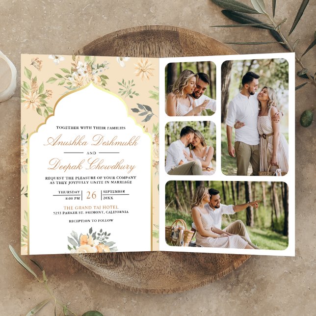 Pastel Peach Floral QR Code Indian Wedding Einladung (Von Creator hochgeladen)