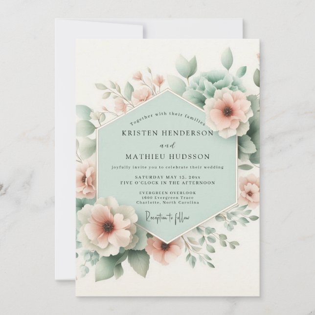 Pastel Peach Floral Whimsy Wedding Einladung (Vorderseite)