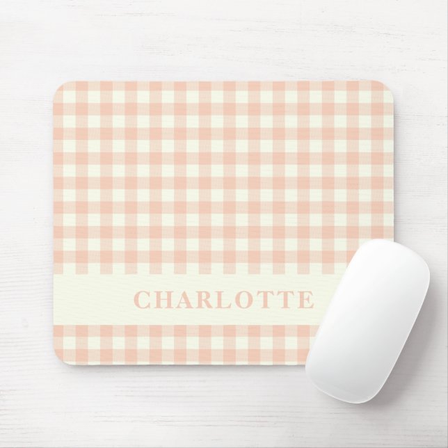 Pastel Peach Gingham Buffalo Karo Kariert Name Mousepad (Mit Mouse)