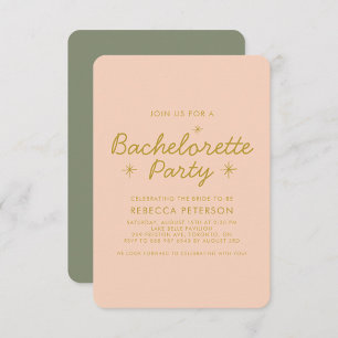 Pastel Peach Golden Typografy Junggeselinnen-Absch Einladung