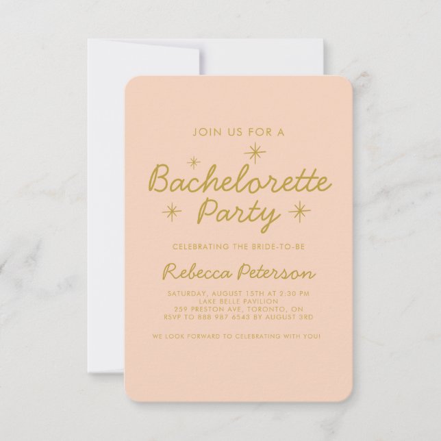 Pastel Peach Golden Typografy Junggeselinnen-Absch Einladung (Vorderseite)