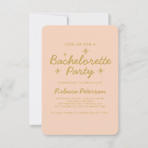 Pastel Peach Golden Typografy Junggeselinnen-Absch Einladung