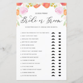 Pastel Peach Guess Who Bridge oder Groom Shower Ga