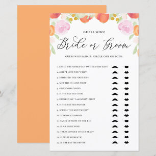 Pastel Peach Guess Who Bridge oder Groom Shower Ga