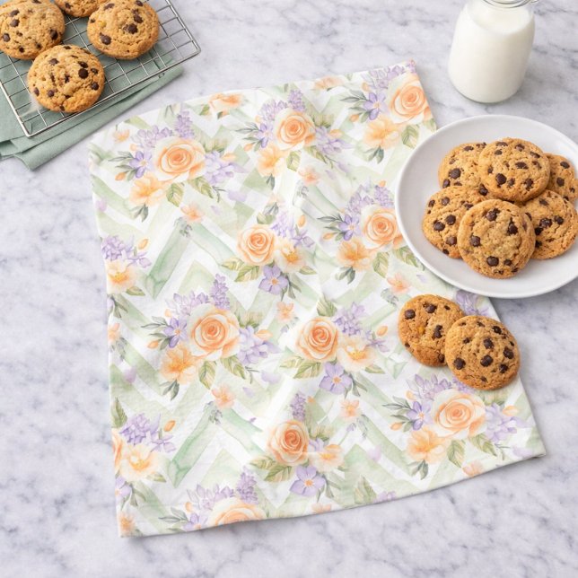 Pastel Peach Lavender Sage Floral Kitchen Towel Geschirrtuch (Von Creator hochgeladen)