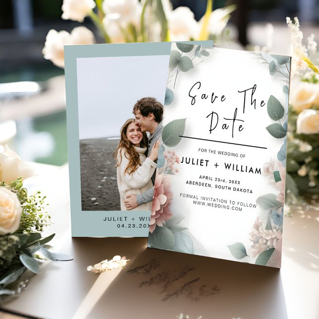 Pastel Peach Mint Moss Sage Green Wedding Save The Date (Von Creator hochgeladen)