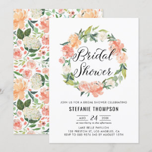 Pastel Peach Peonies Blumenkranz Brautparty Einladung