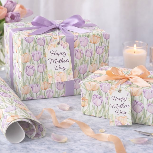 Pastel Peach Purple Tulips Spring Floral Geschenkpapier (Von Creator hochgeladen)