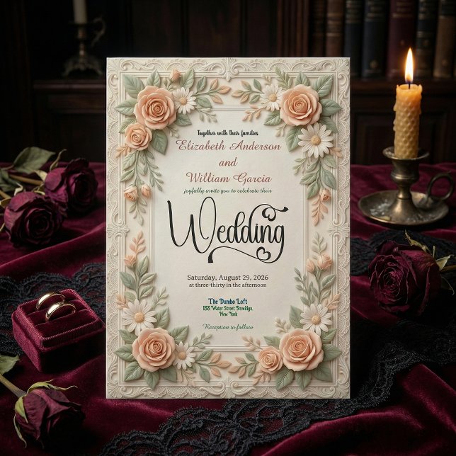 Pastel Peach & Sage Green Floral Garden Wedding Einladung (Von Creator hochgeladen)