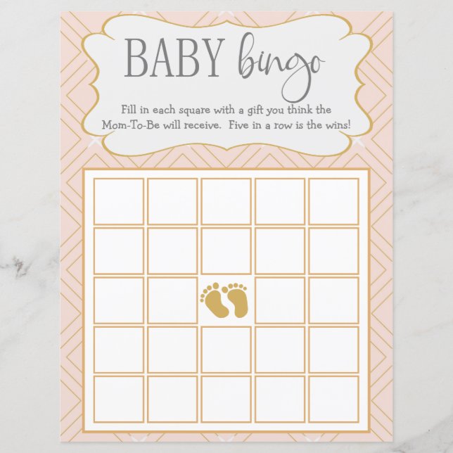 Pastel Peach und Gold Geometric Baby Bingo (Vorderseite)