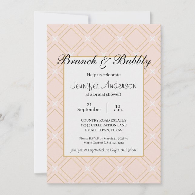 Pastel Peach und Gold Geometric Bridal Brunch (Vorderseite)