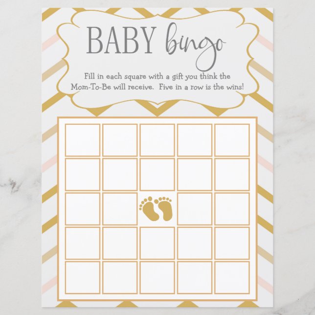 Pastel Peach und Gold Zig Zag Baby Bingo (Vorderseite)