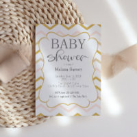 Pastel Peach und Gold Zig Zag Dusche Einladung