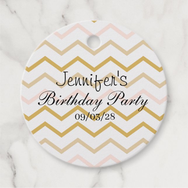 Pastel Peach und Gold Zig Zag Geschenkanhänger (Vorderseite)