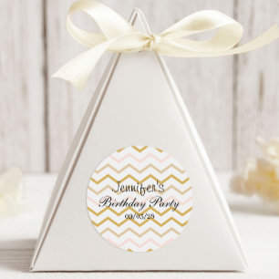 Pastel Peach und Gold Zig Zag Runder Aufkleber