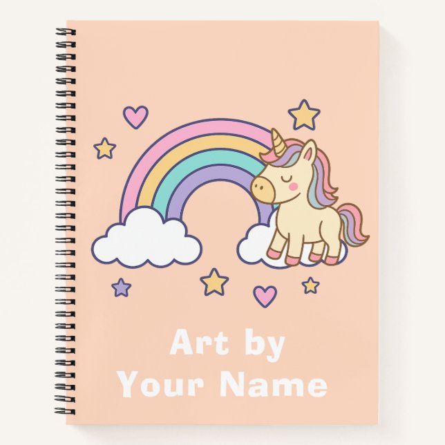 Pastel Peach Unicorn Rainbow Personalized Notizbuch (Vorderseite)