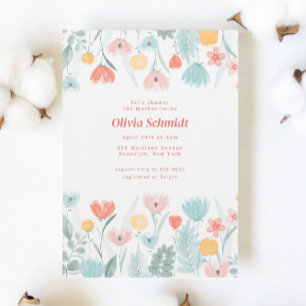 Pastel Peach Wassercolor Wildblume Babydusche Einladung