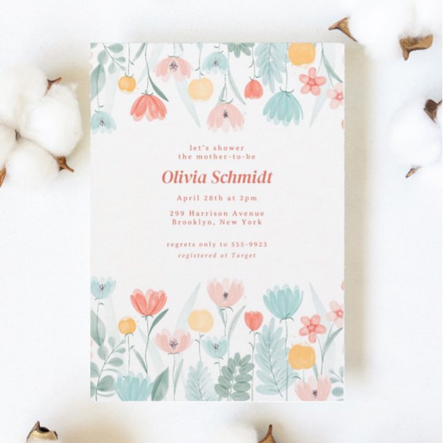 Pastel Peach Wassercolor Wildblume Babydusche Einladung (Von Creator hochgeladen)