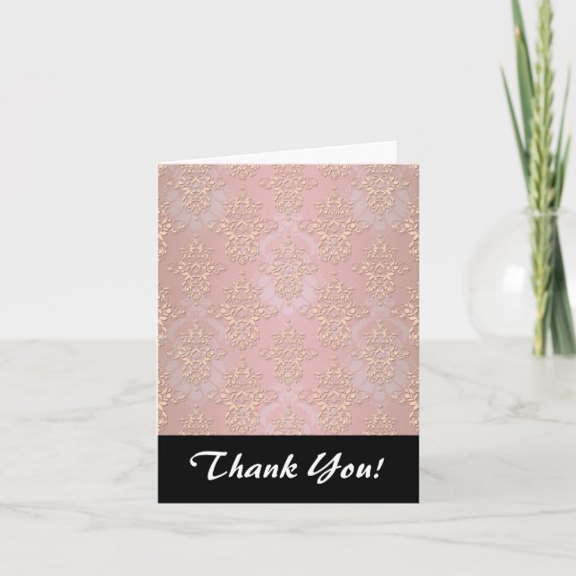 Pastel Peachy Damask Dankeskarte (Vorderseite)