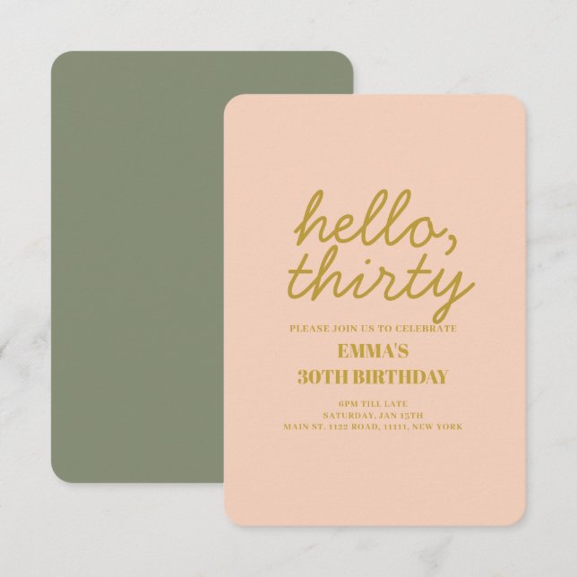 Pastel Peachy Hello Thirty Birthday Einladung (Vorne/Hinten)