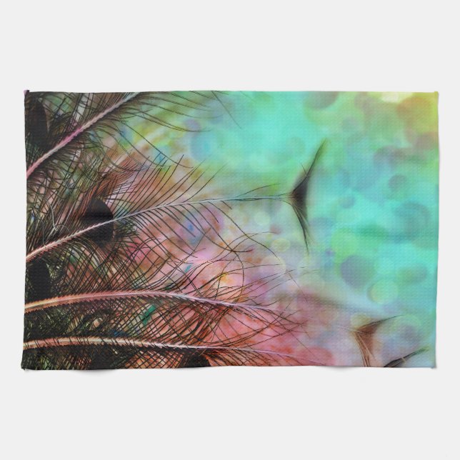 Pastel Peacock Feathers Handtuch (Horizontal)