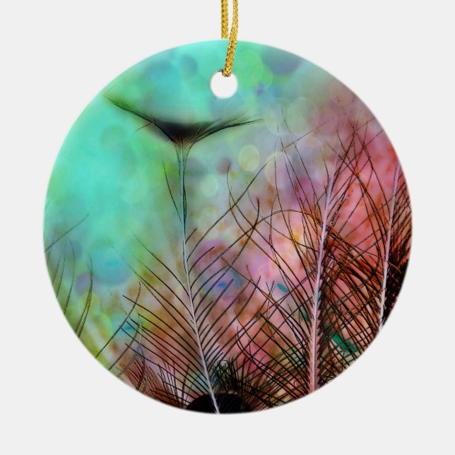 Pastel Peacock Feathers Keramikornament (Vorne)