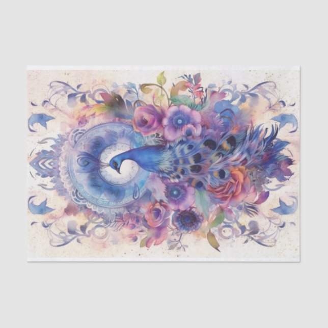 Pastel Peacock und Florals Seidenpapier (Vorderseite)