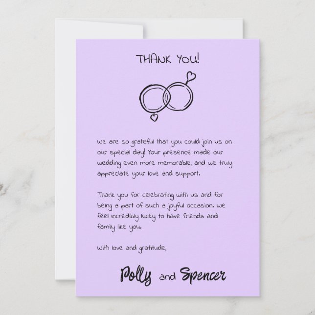 Pastel Penmanship Danke Card Lavender Einladung (Vorderseite)