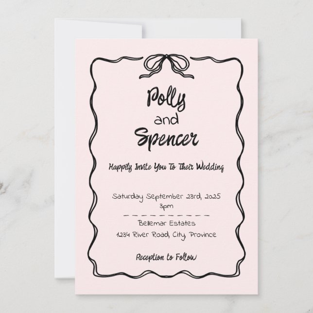 Pastel Penmanship Hochzeit Einladung Blush (Vorderseite)