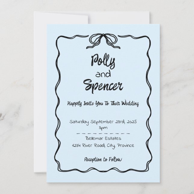 Pastel Penmanship Hochzeit Einladung Cloud Blue (Vorderseite)