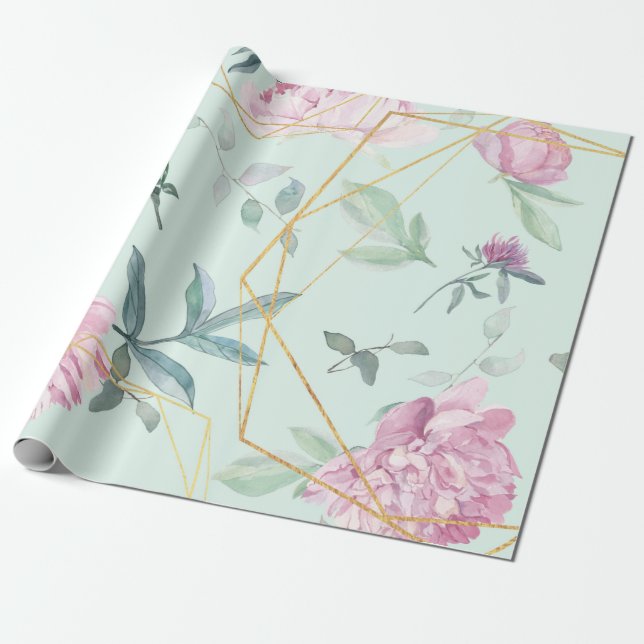 Pastel Peonies Geometric Floral Wedding Geschenkpapier (Ungerollt)