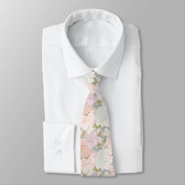 Pastel Peony & Butterfly Flower Pattern Krawatte (Gebunden)