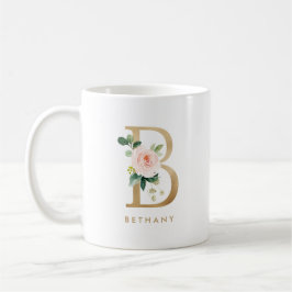 Pastel Peony Floral Letter B Gold Foil Monogramm Kaffeetasse
