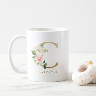 Pastel Peony Floral Letter C Gold Foil Monogramm Kaffeetasse