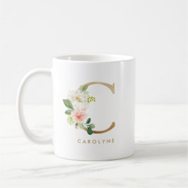 Pastel Peony Floral Letter C Gold Foil Monogramm Kaffeetasse