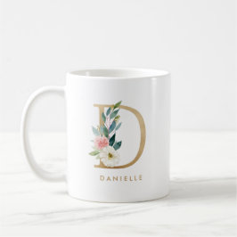 Pastel Peony Floral Letter D Gold Foil Monogramm Kaffeetasse