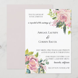Pastel Peony Watercolor Einladung zur Hochzeit